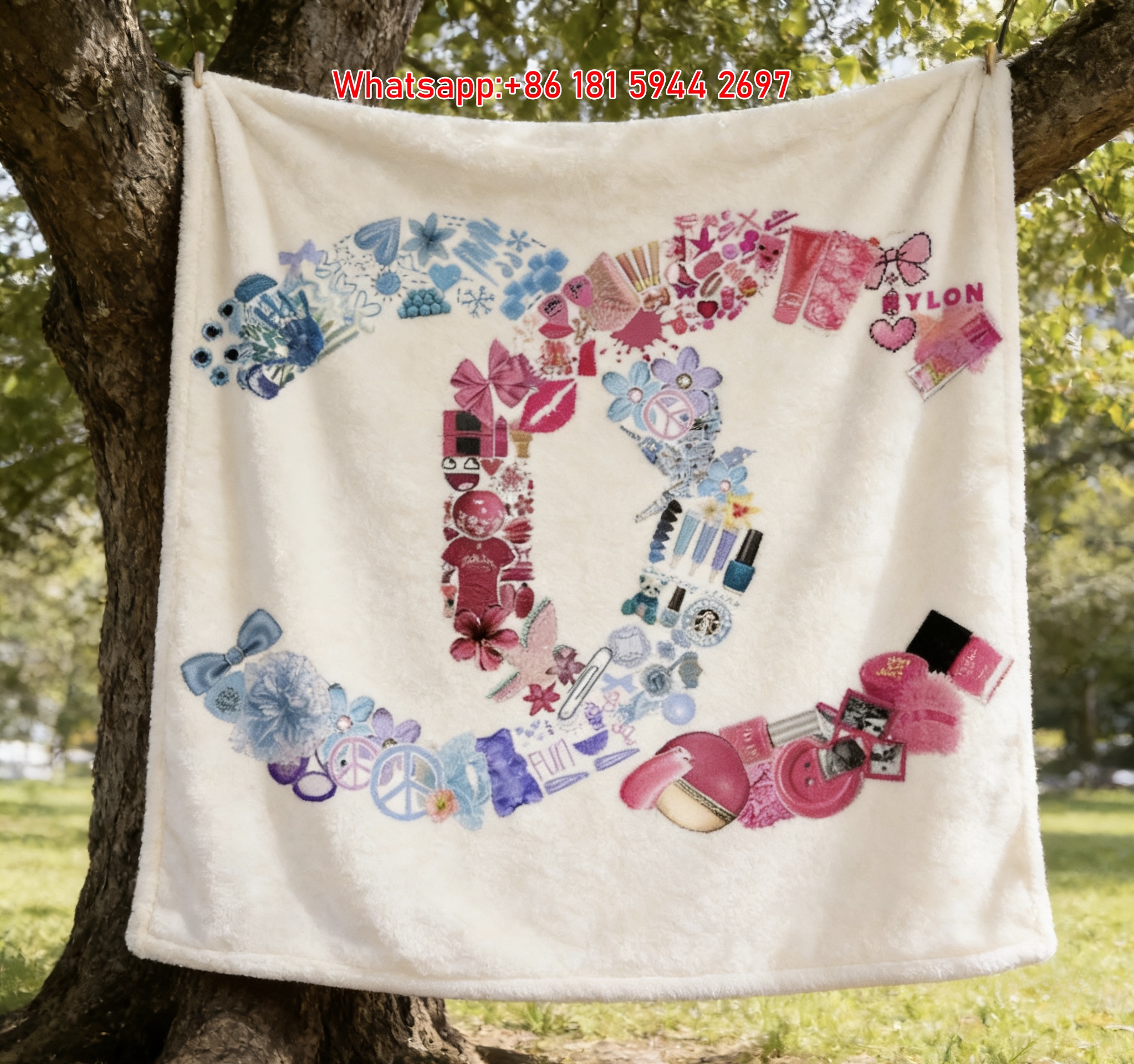 Chanel Luxury Girly Collage Print Flannel Throw Blanket IMG_6948
